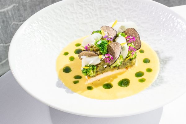 Chicken breast with roasted broccoli, trufflle and creamy poultry velouté