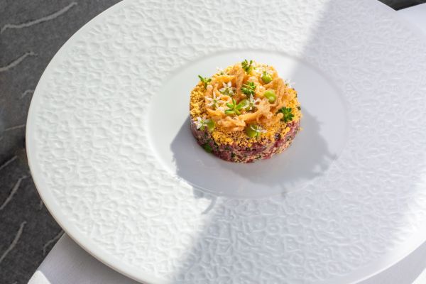 Beef tartare with smoked egg yolk